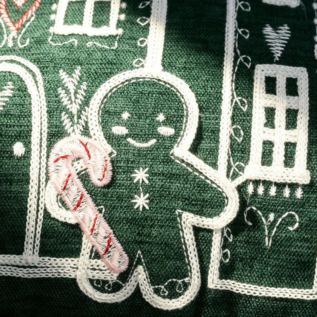 Christmas Gingerbread House Embroidered Velvet Lumbar Pillow Cover