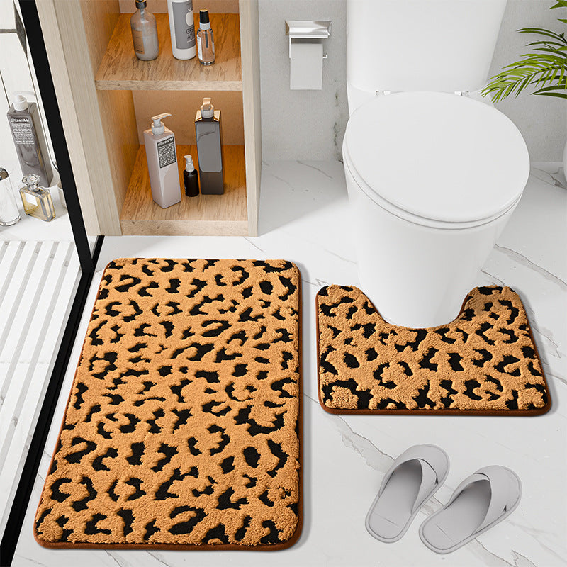 Luxurious Soft Leopard Print Bath Mat Set