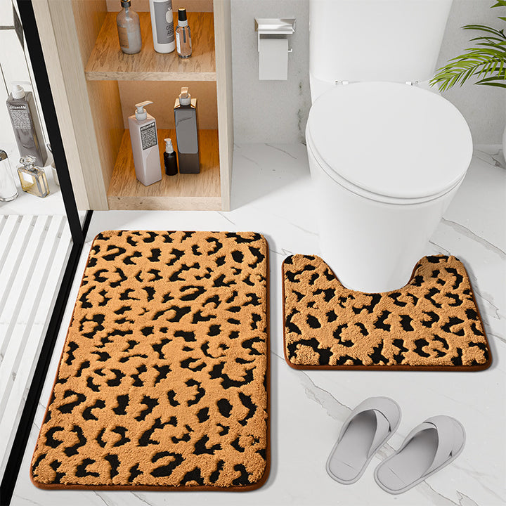 Luxurious Soft Leopard Print Bath Mat Set