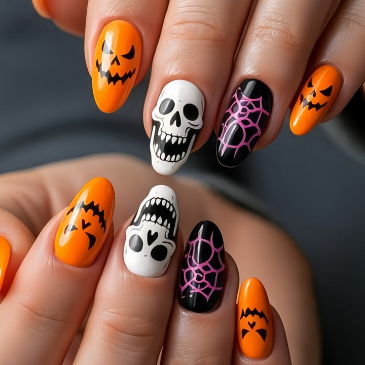 Halloween Artificial Nails in Creative Pumpkin and Skull Design Stornfield