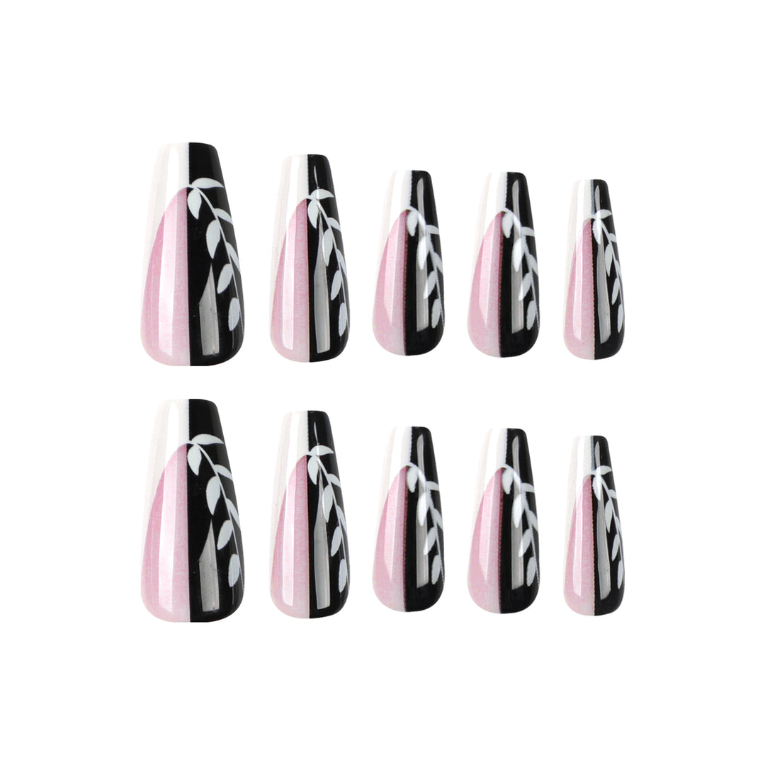 Artful nail extensions in elegant black and white design Stornfield