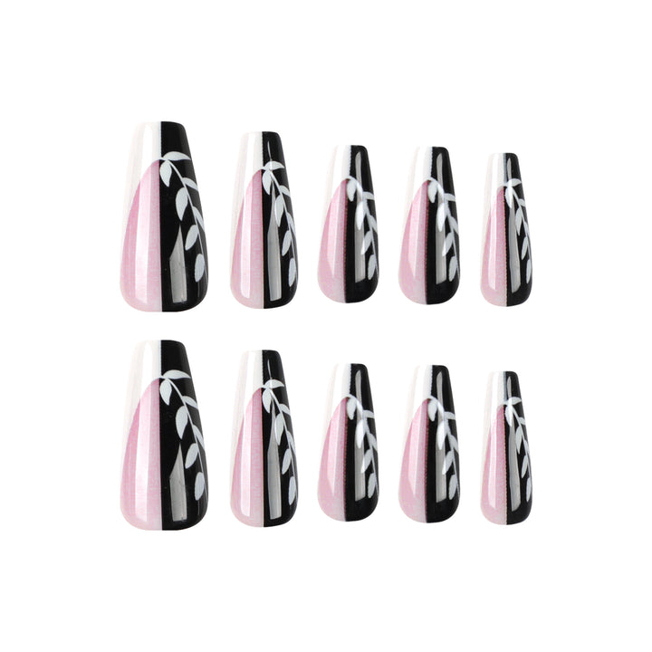 Artful nail extensions in elegant black and white design Stornfield