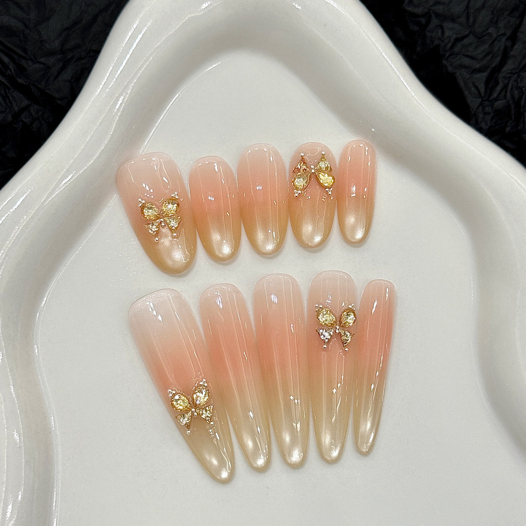 Decorative Press-On Nail Set with Gem Accents
