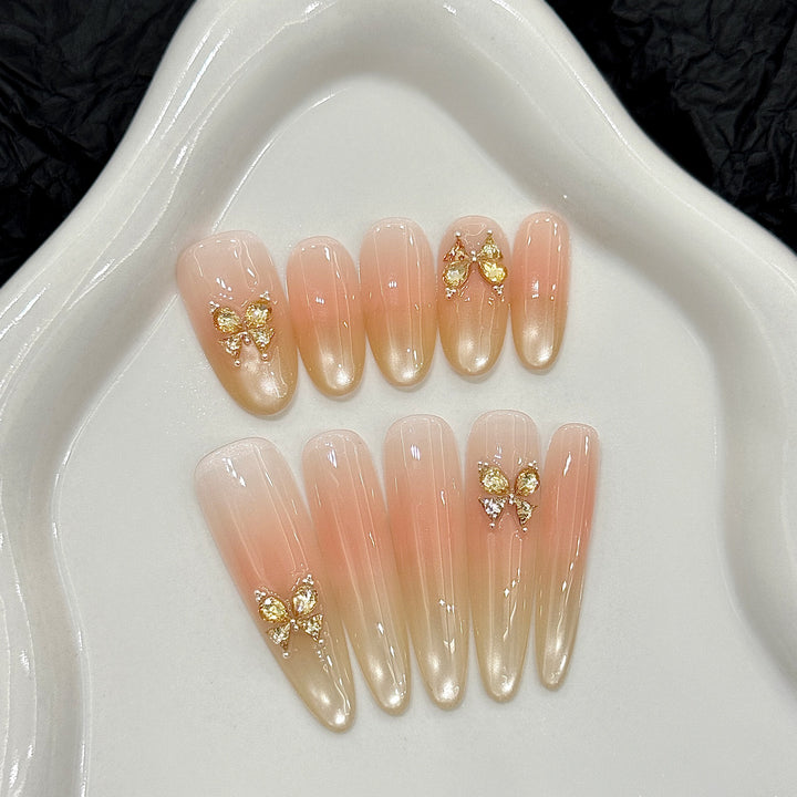 Decorative Press-On Nail Set with Gem Accents