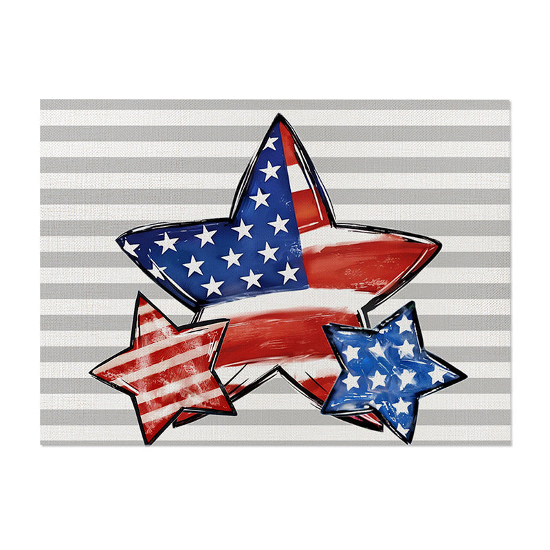 Patriotic Cotton-Linen Table Placemat with Americana Star Print