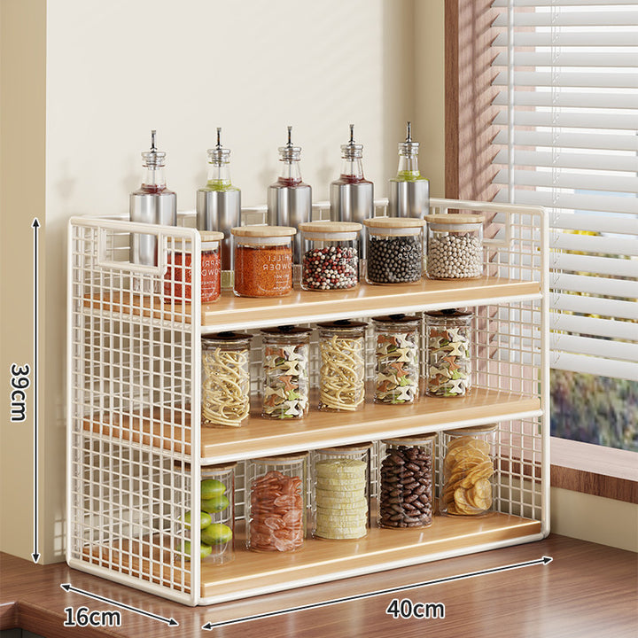 Compact Two-Tier Metal Grid Countertop Spice and Pantry Jar Organizer