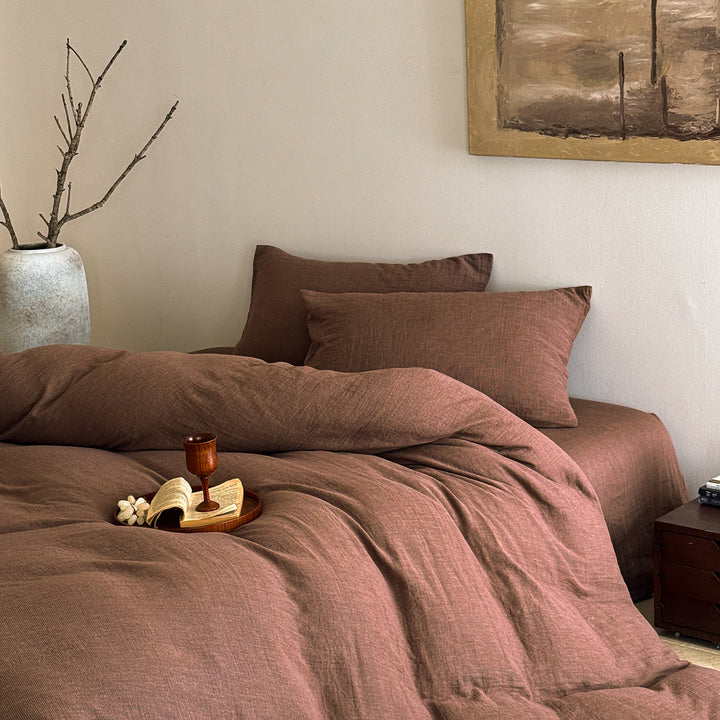 Textured Slub Cotton-Linen Duvet Cover Set with Envelope Shams