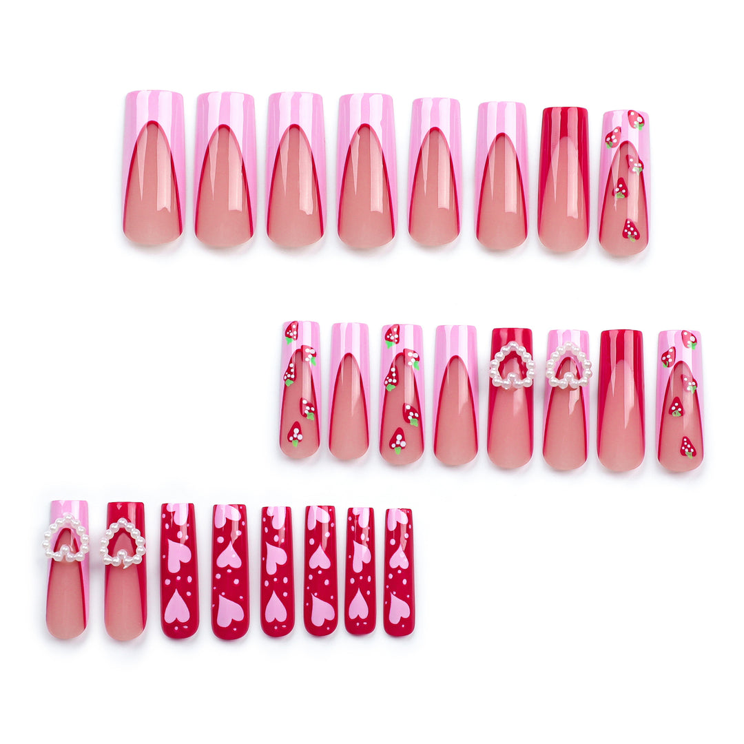 Artistic Nail Extensions with Heart and Strawberry Design Stornfield