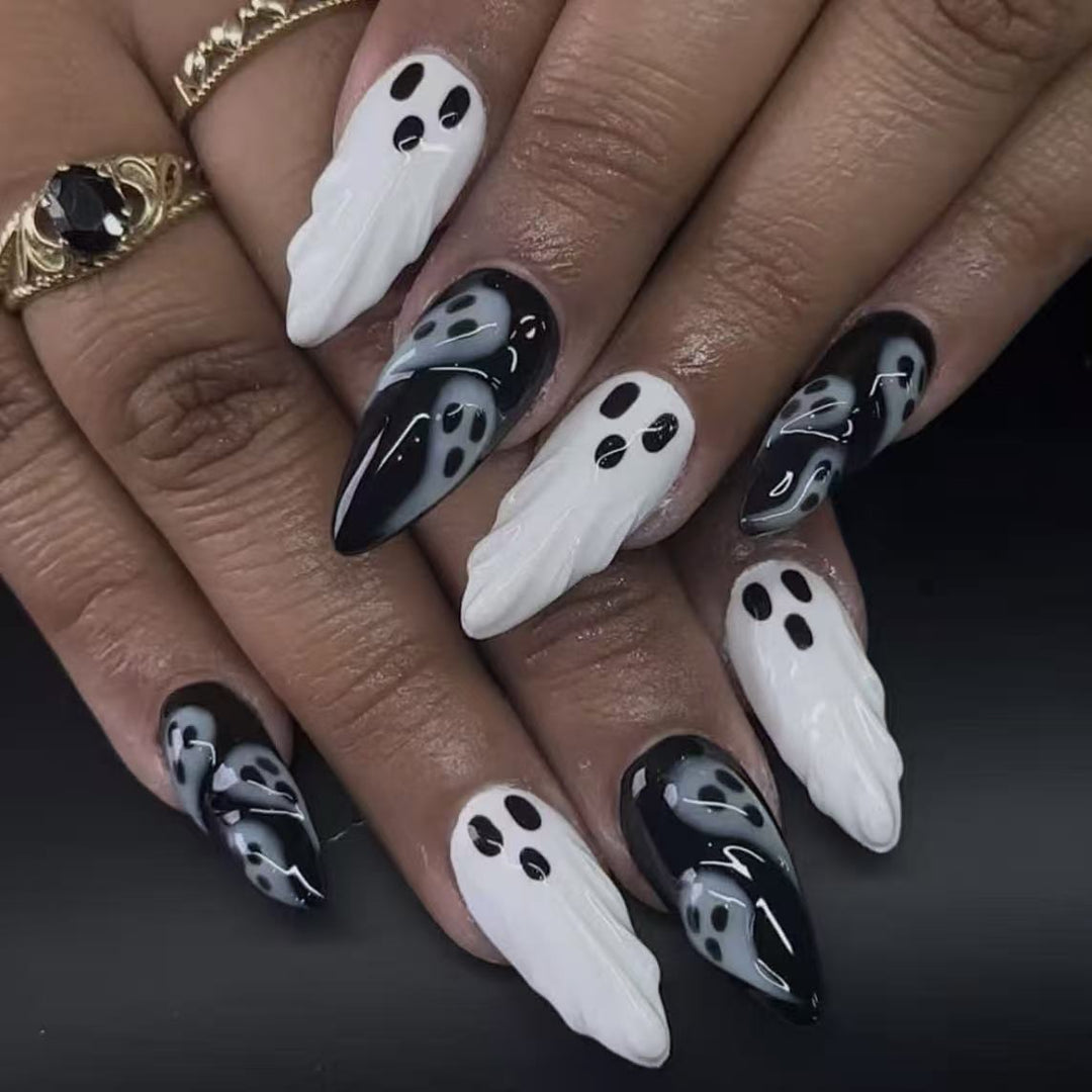 Artistic Ghost-Themed Press-On Nails