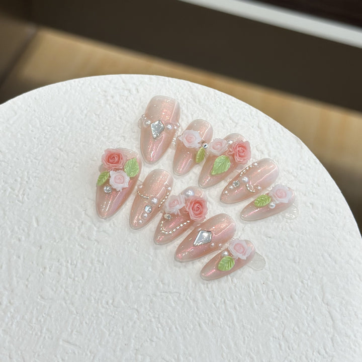 Floral Embellished Press-On Nail Set