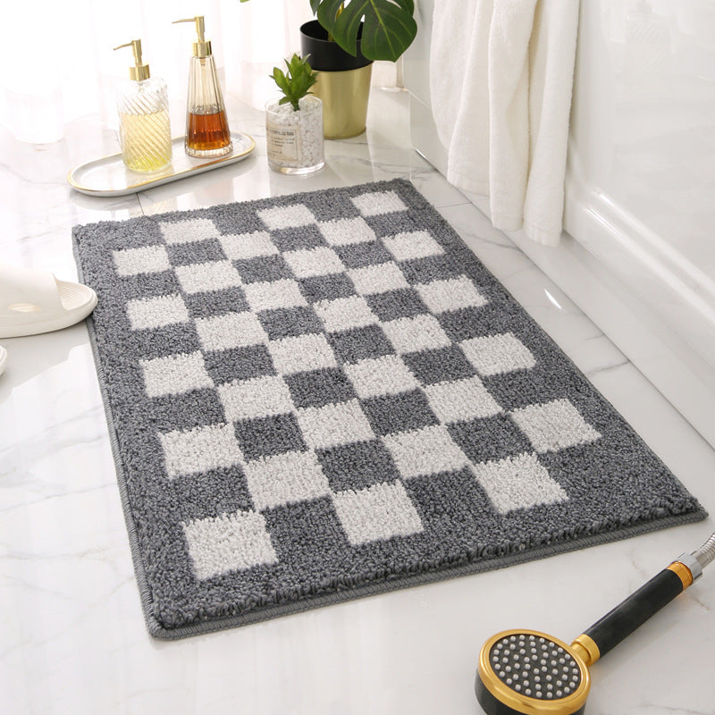 Luxurious Plush Checkerboard Bath Mat