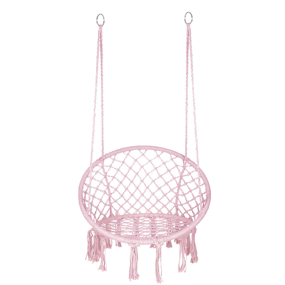 Macrame hanging chair with complete ceiling mounting kit and decorative tassel fringe Stornfield