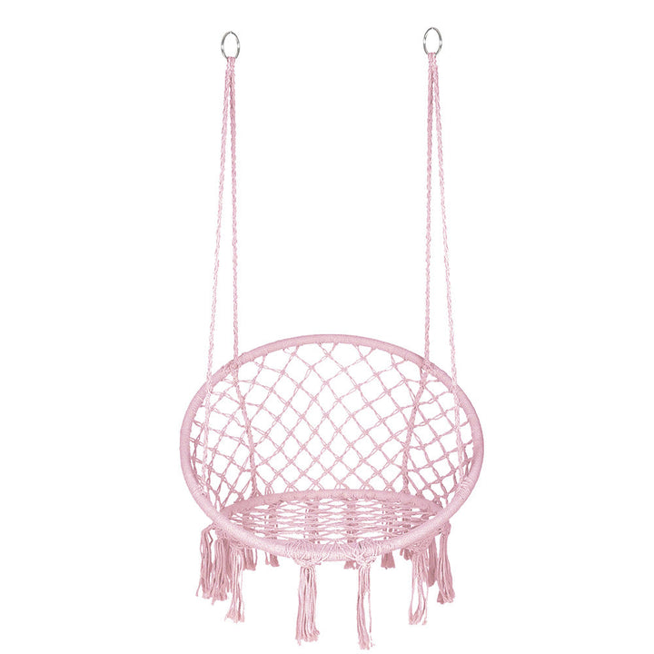 Macrame hanging chair with complete ceiling mounting kit and decorative tassel fringe Stornfield