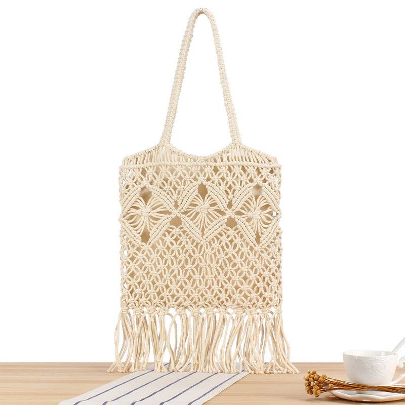 Macrame Tote Bag with Decorative Fringes Stornfield