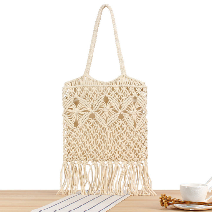 Macrame Tote Bag with Decorative Fringes Stornfield
