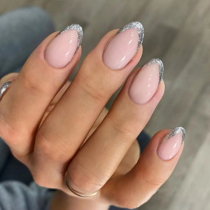 Elegant French Tip Glitter Nail Extensions Stornfield