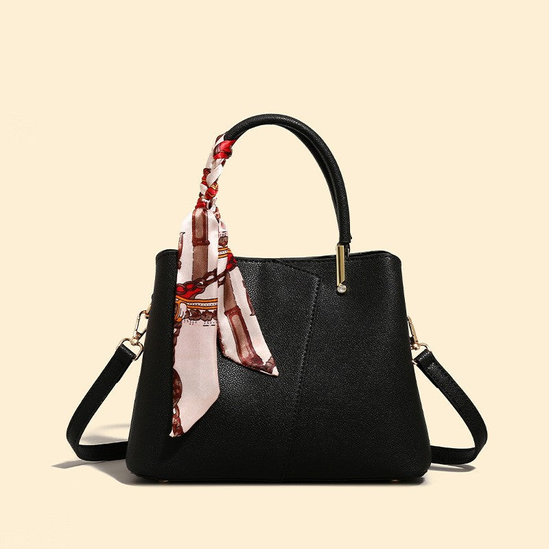 Stylish Structured Handbag with Decorative Scarf