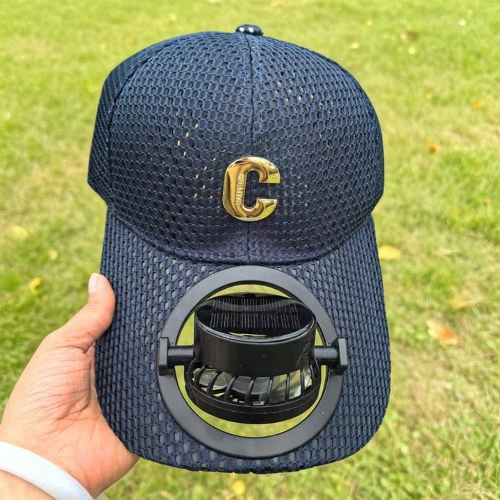Breathable baseball cap with rechargeable fan in the visor and mesh insert Stornfield