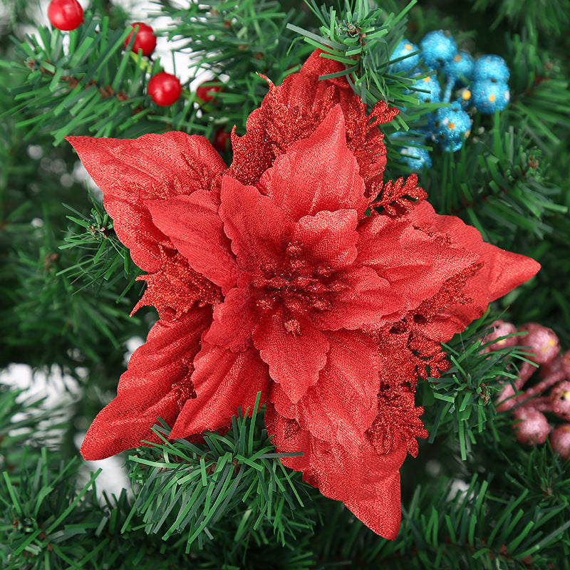 Decorative Glittering Poinsettia Flower Ornament Stornfield