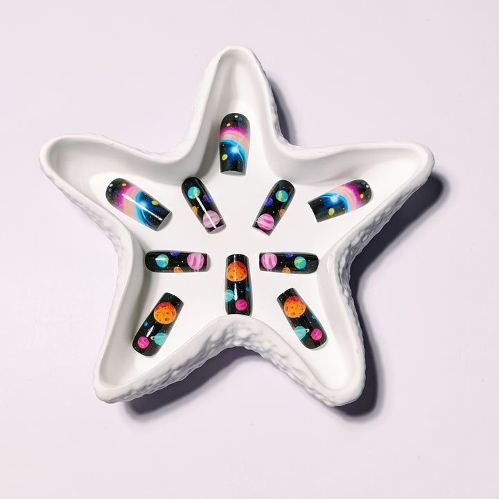 Artificial nails with Galactic Planet design Stornfield