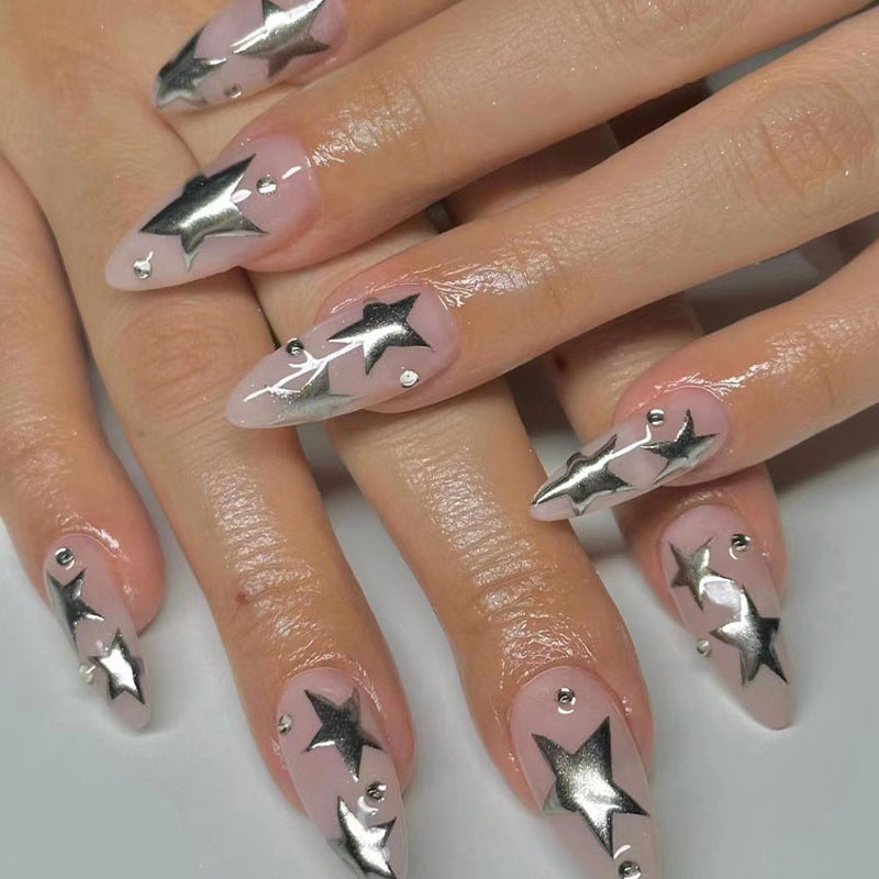 Artistic Nail Extensions with Silver Star Design Stornfield