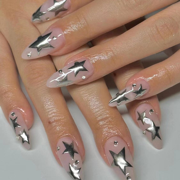 Artistic Nail Extensions with Silver Star Design Stornfield