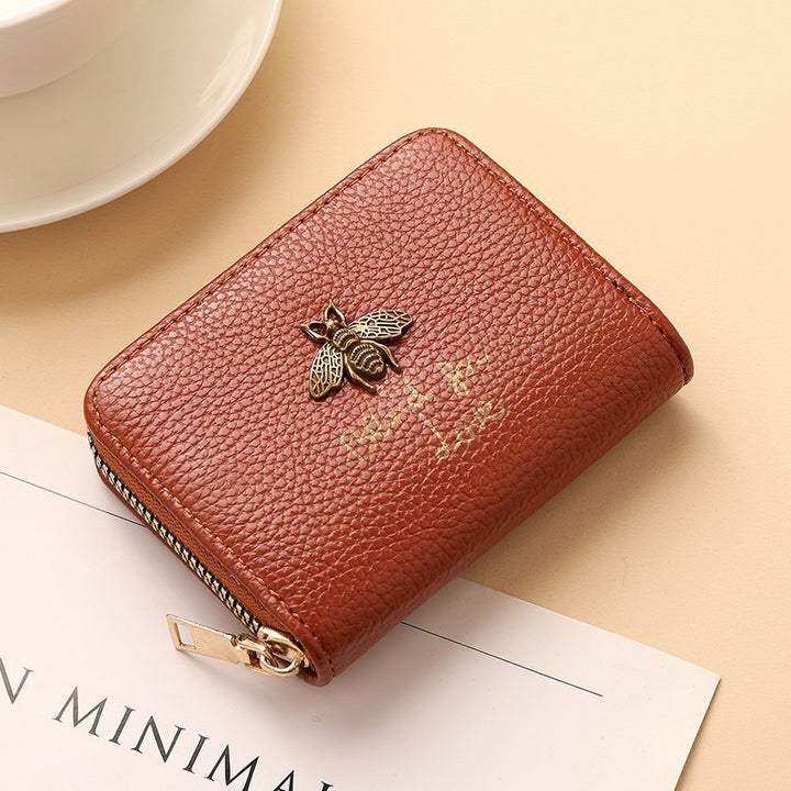 Designer Bee-Embellished Leather Zip-around Wallet Stornfield