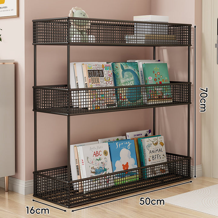 Freestanding Mesh Four-Tier Book and Toy Storage Shelf