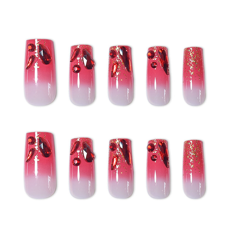 Decorative Acrylic Press-On Nail Set with Gemstone Accents Stornfield