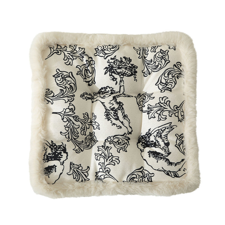 Square seat cushion with quilted upholstery and faux fur border
