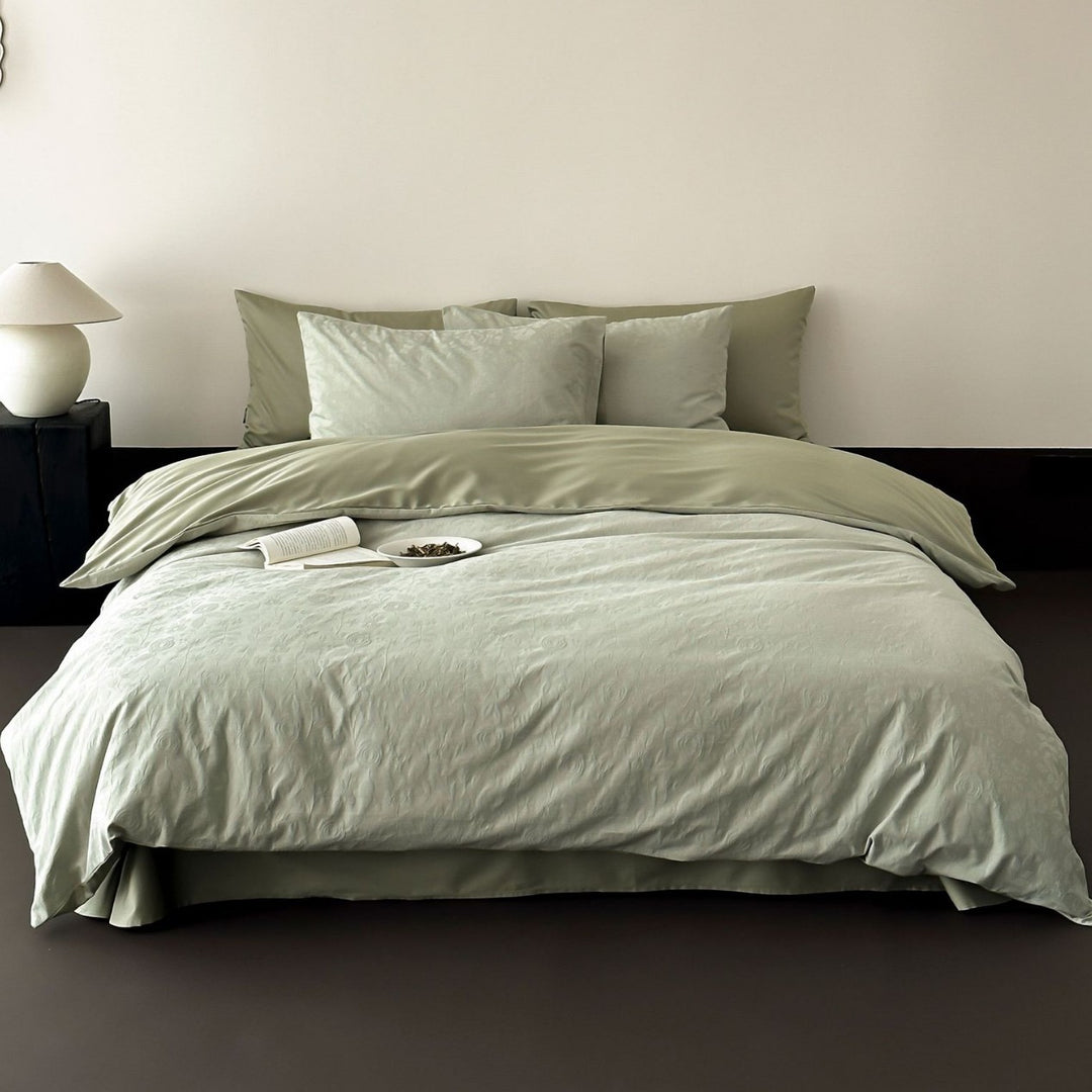 Luxury bedding set made of cotton satin with fine jacquard structure