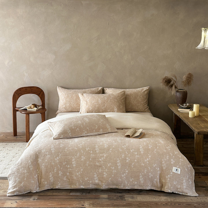 Jacquard Washed Linen-Cotton Duvet Cover Set with Decorative Pillow Shams