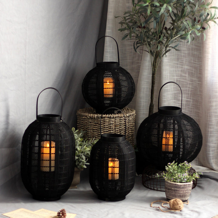 Elegant metal lantern with net design Stornfield
