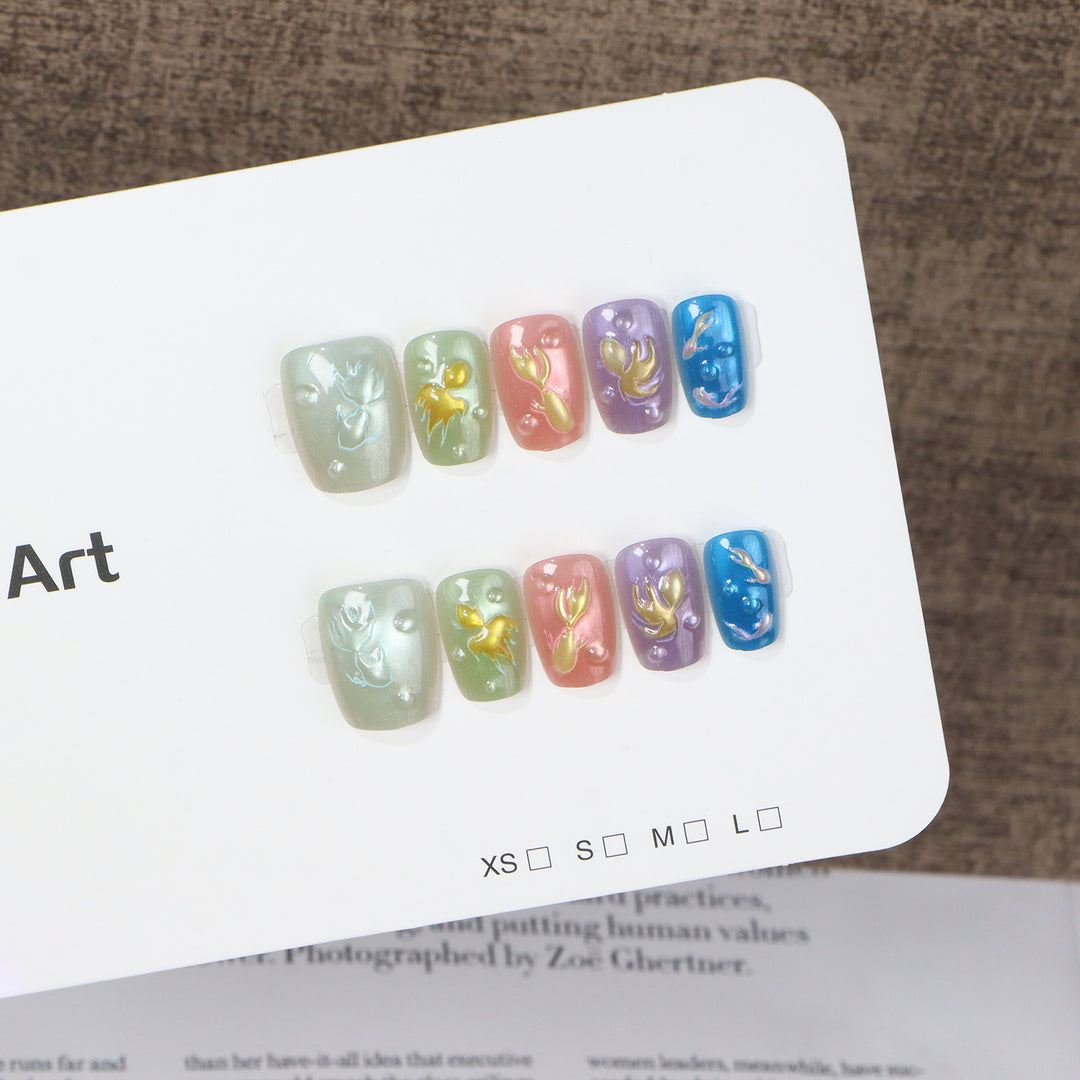 Artistic Press-On Nail Set with Floral Patterns Stornfield