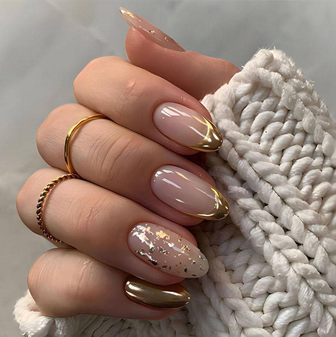 Artistic Stiletto Nails with Glitter and Gold Accents Stornfield