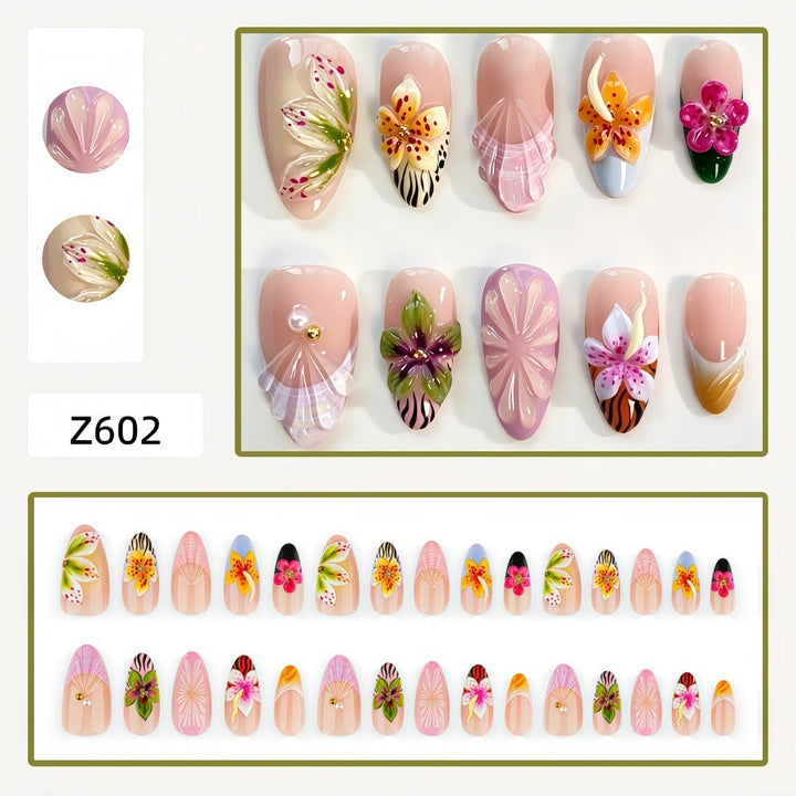 Artificial nails with floral design and 3D applications Stornfield
