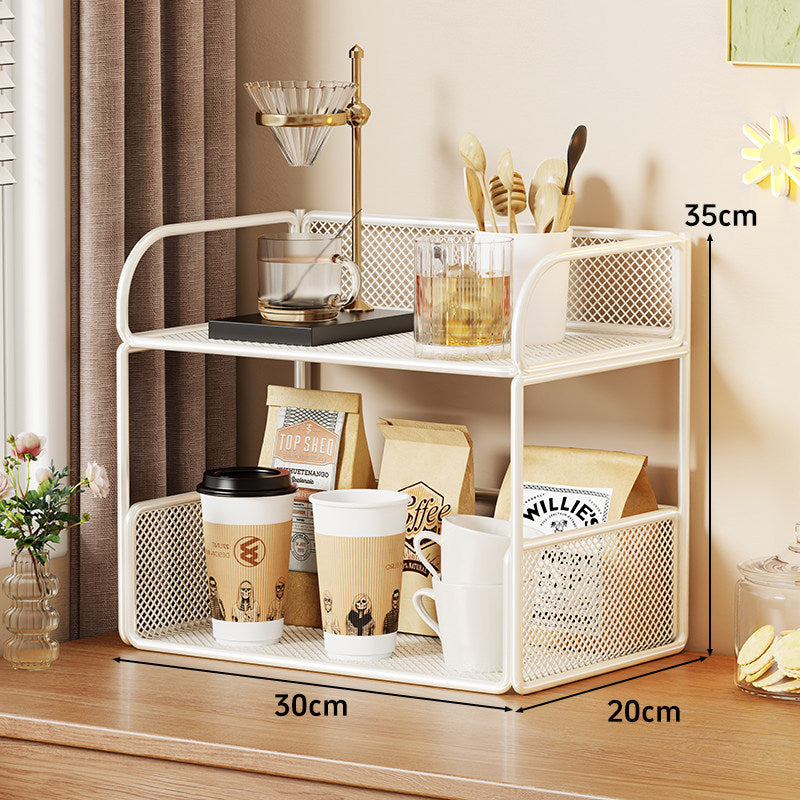 Tiered Metal Mesh Countertop Organizer Shelf with Raised Mesh Sides