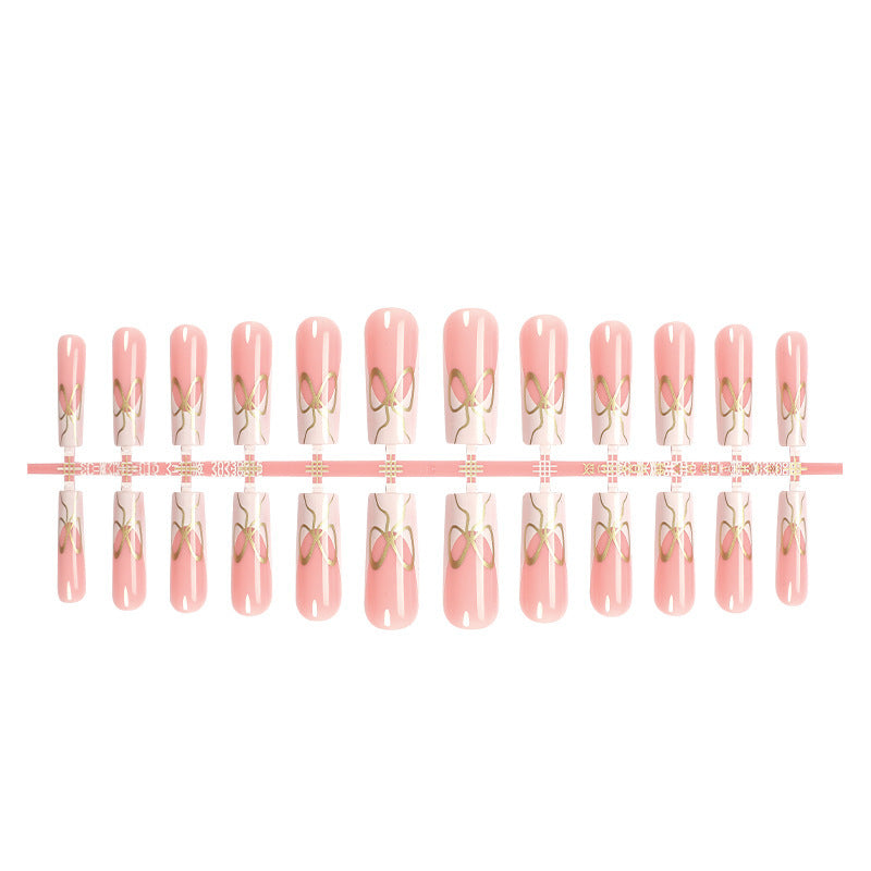 Decorative Press-On Nail Set with Artistic Bow Designs Stornfield