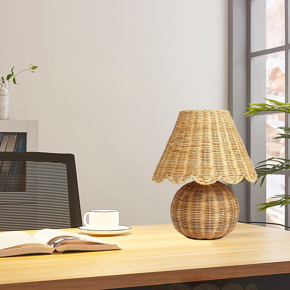 Woven Rattan Table Lamp with Decorative Shade