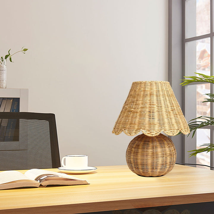 Woven Rattan Table Lamp with Decorative Shade