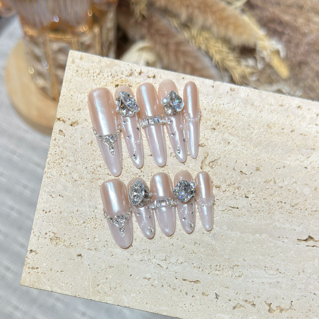 Decorative Stiletto Nail Tips Set with Gemstone Accents Stornfield