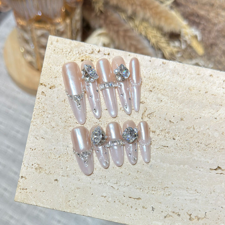 Decorative Stiletto Nail Tips Set with Gemstone Accents Stornfield