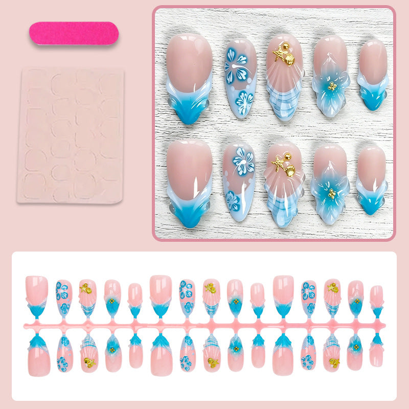 Fake nails set with elegant floral accents Stornfield