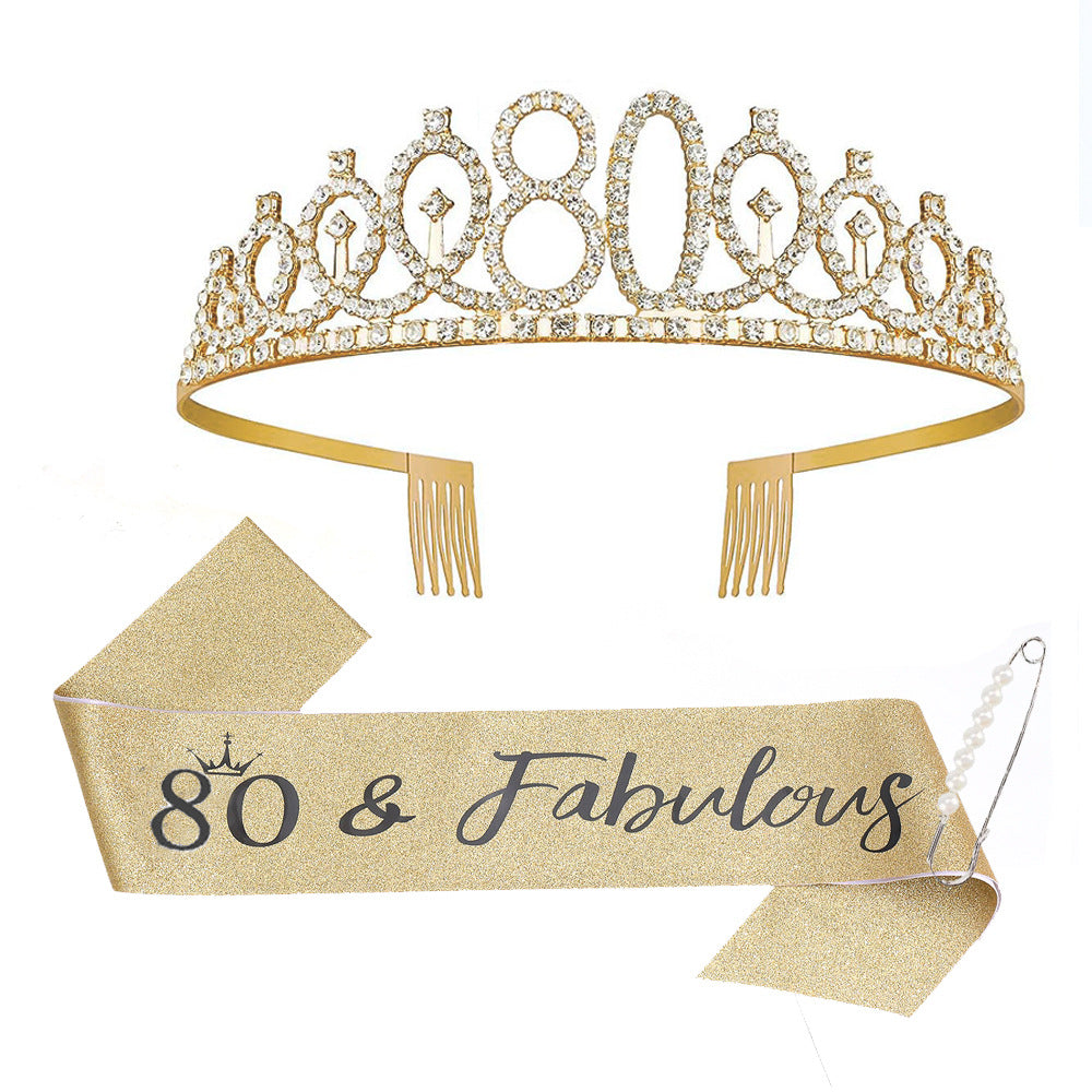 Ladies Sparkling Tiara with personalized 80th Birthday Inscription Stornfield