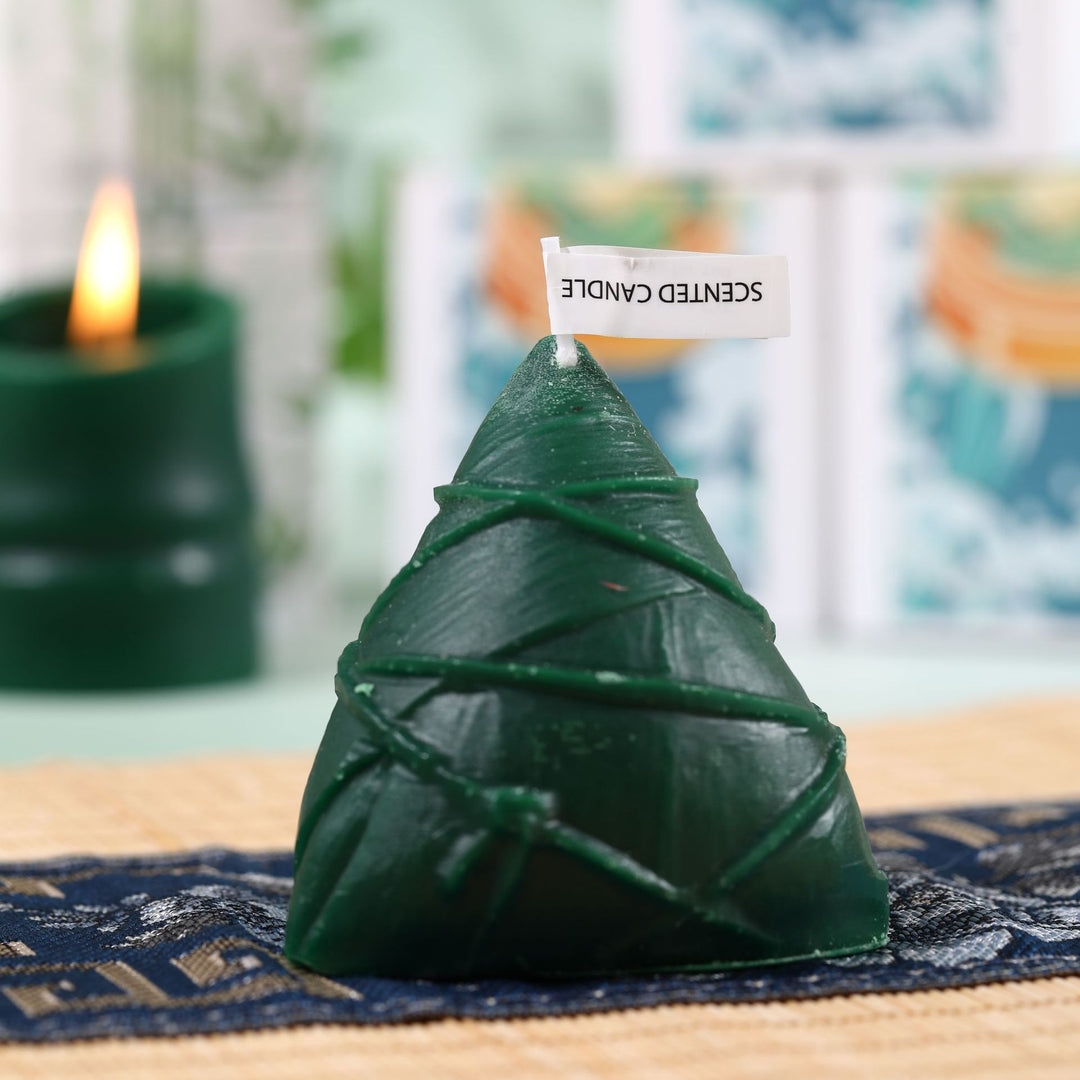 Hand-Poured Conical Spiral-Wrapped Holiday Tree Scented Decorative Candle