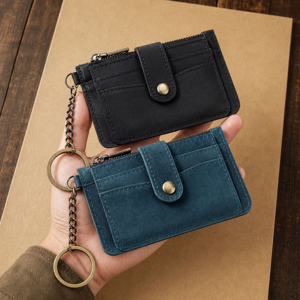 Compact Zippered Leather Cardholder