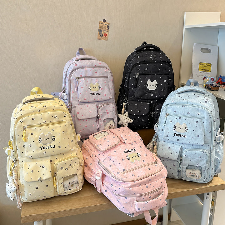 Playful Cat-Print School Backpack Stornfield