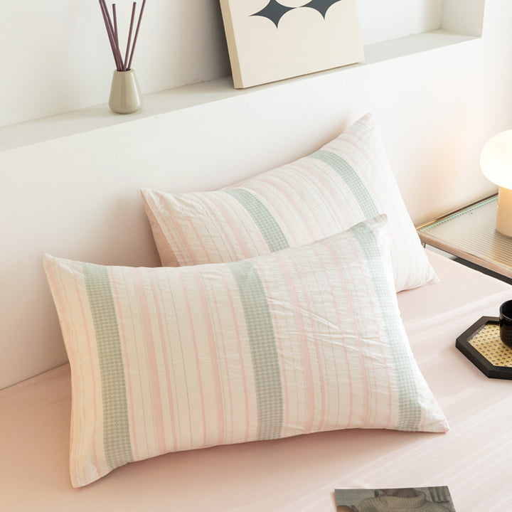 Breathable cotton muslin pillowcases with fine stripe texture