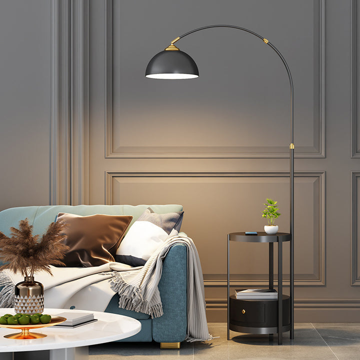 Arched Floor Lamp with Integrated Side Table