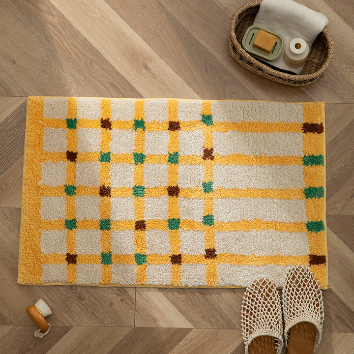 Soft runner bath mat with geometric checkered pattern and non-slip underside Stornfield